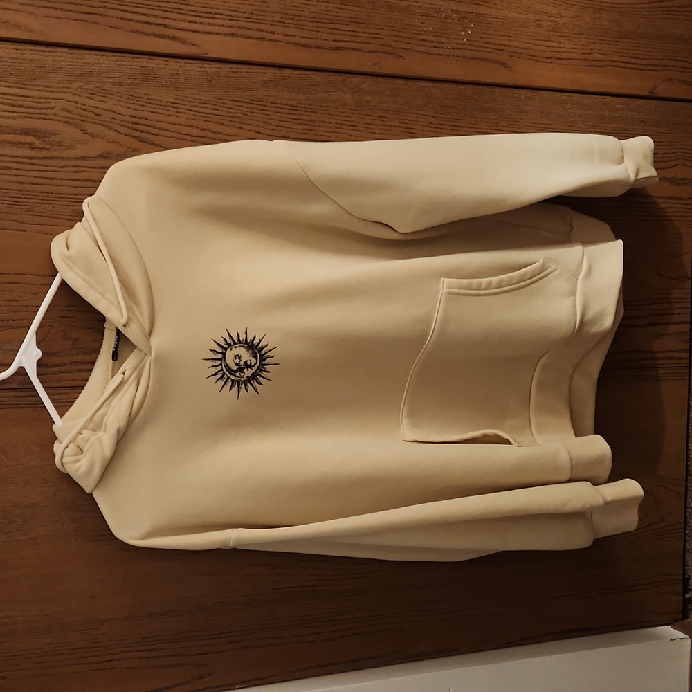 Moon And Sun Print Kangaroo Pocket Drawstring Hoodie
